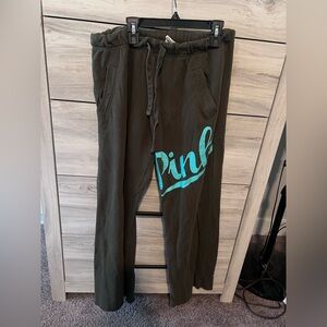 PINK Victoria's Secret Olive Sweatpants with Teal Logo